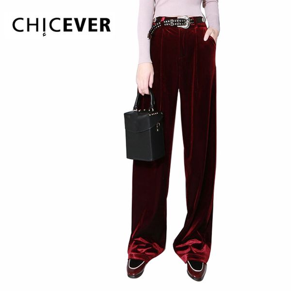 

chicever autumn velvet wide leg pants female high waist trouser for women broad legs palazzo bottoms casual clothes big sizes, Black;white