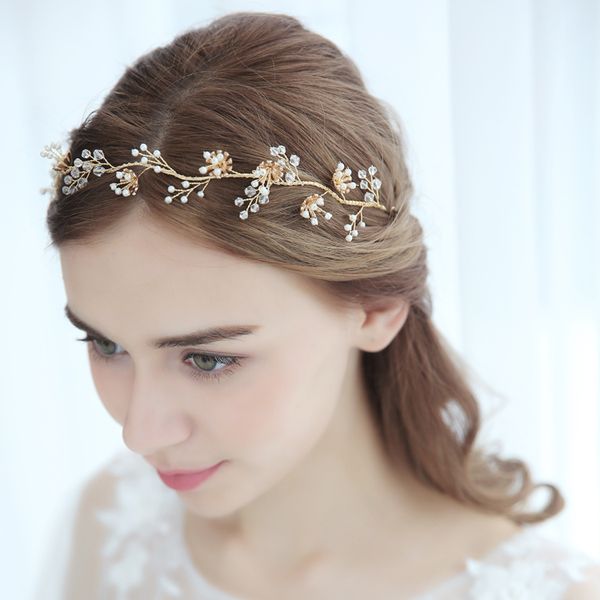 Handmade Flower Bridal Hair Vine Gold Color Wedding Headband Women