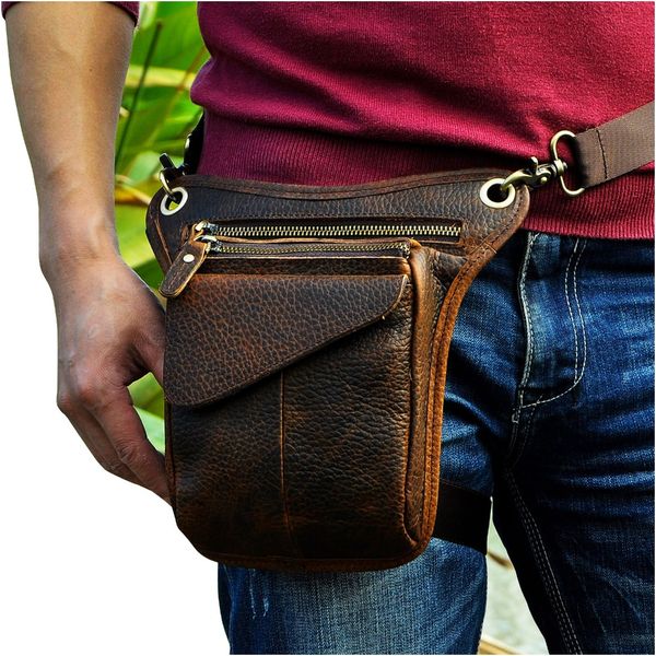 

crazy horse real leather men vintage casual small belt pack messenger bag waist pack drop leg bag 211-3d
