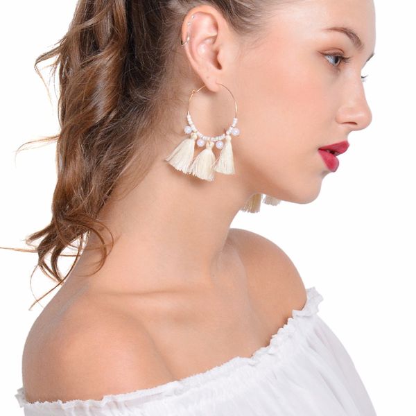

vintage bohemian hoop earrings for women pendientes aros tassel earrings boucles d'oreille women hoop earring loop, Golden;silver