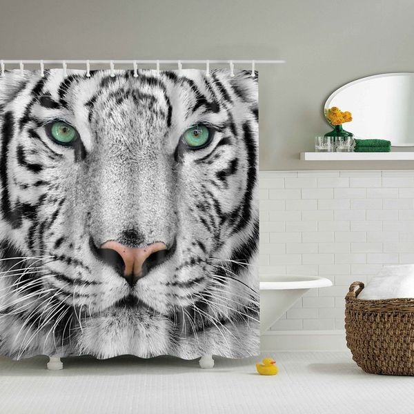 

svetanya white tiger print shower curtains bath products bathroom decor with hooks waterproof 71x71