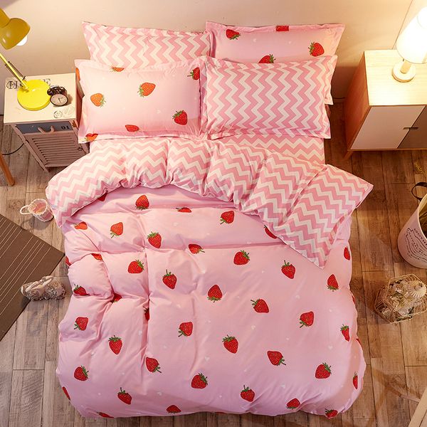 

fashion strawberry printed bedding sets princess bedclothes cotton duvet cover set pillowcases bed linens flat sheets home decor