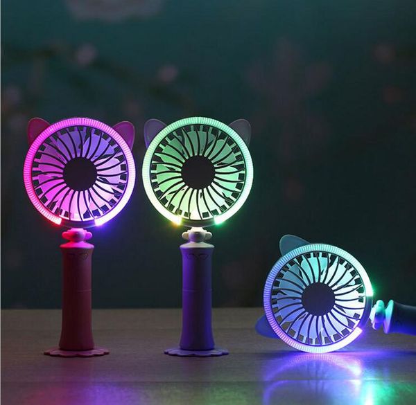 

2018 trending twisted cat night light fan deskcolorful night light hand usb fan portable battery usb fan