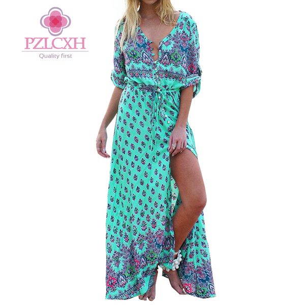 

pzlcxh лето половина рукава старинные женщины длинные печати пляж платье глубокий v шеи boho шикарные чешские платья этнические плюс размер, White;black