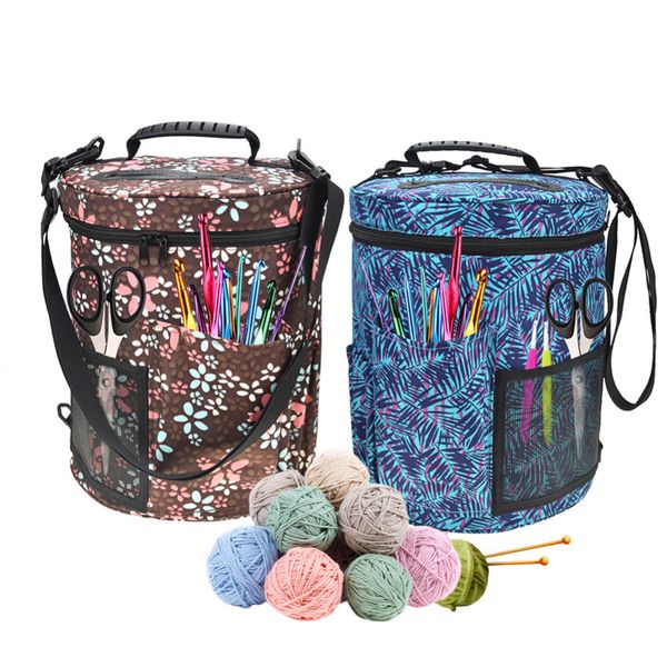 

large-sized cylinder crochet hook storage bag woolen yarn storage bag tote organizer for knitting and knitting polyester 600d