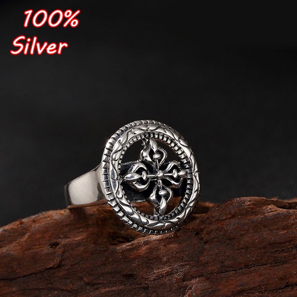 

s925 sterling sier hollowed-out thai sier personality buddhist cross pestle with the ring of men and women, Golden;silver