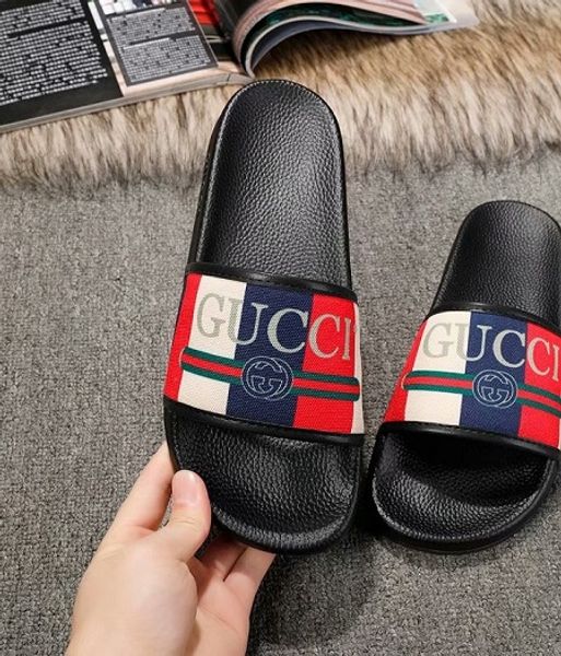

2019 The New luxury mens and womens fashion linen checkboards slide sandals couple lovers unisex beach slippers size euro 35-45
