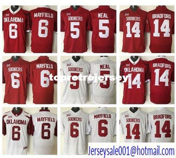 

6 baker mayfield college oklahoma sooners 14 sam bradford 5 durron neals red white stitched football jerseys, Black;red