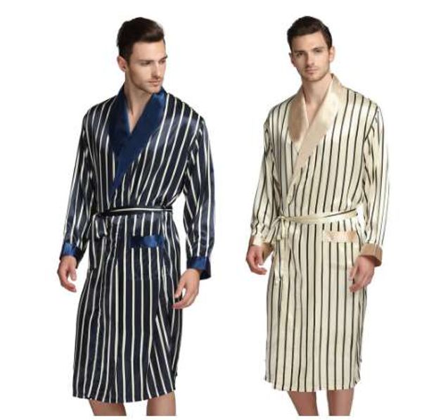 

mens silk satin pajamas pajama pyjamas pjs sleepwear robe robes nightgown robes s  l xl 2xl 3xl plus beige blue striped, Black;brown