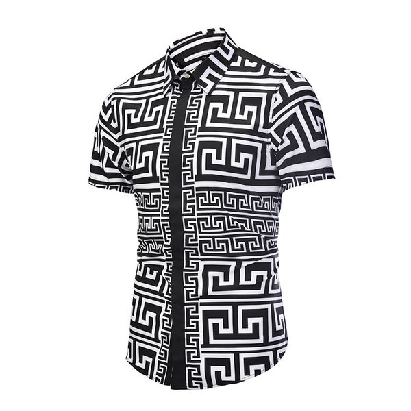 

printed men dress shirt splashed paint pattern printed 3d shirt slim fit male short sleeve shirts chemise homme plus size d6056, White;black