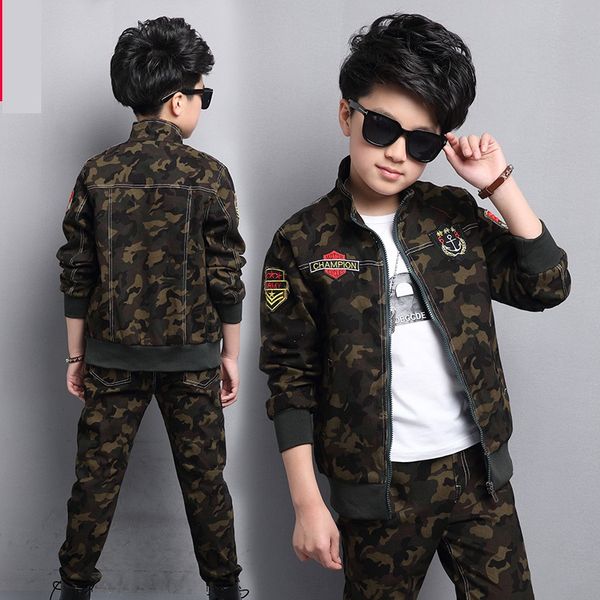 

male child clothing autumn set camouflage cotton 100% 2018 sports sets child spring boy long-sleeve + pants 2pcs, White
