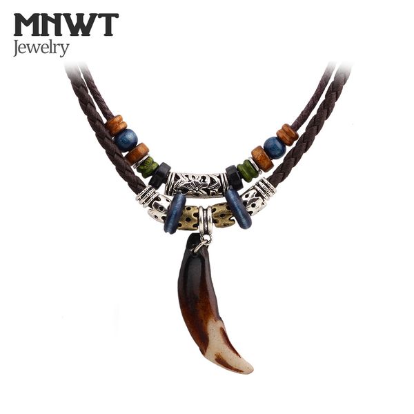 

MNWT Тибетский бисер шейки старинные племенной Волк зуб кулон ожерелье кожа храбры