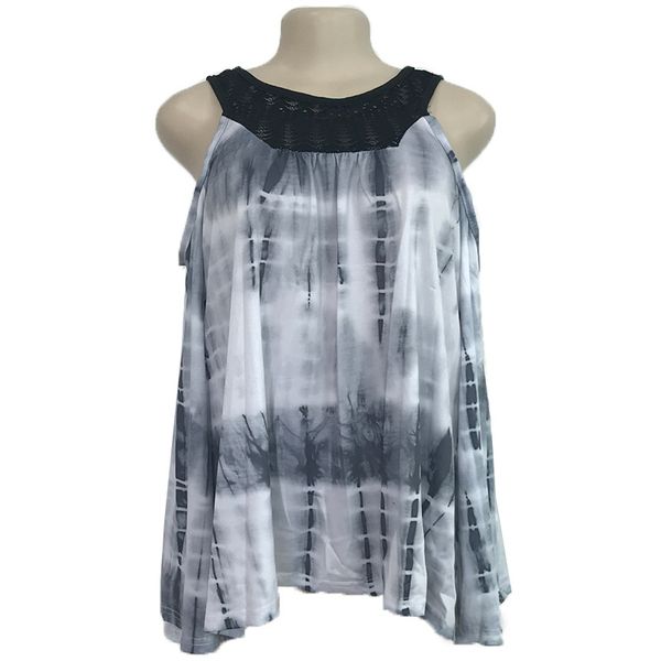 

big code european and american printed shoulder sleeve sleeveless blouse t-shirt ladies 2018 summer new style, White