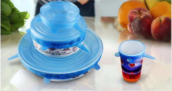 

practical 4 colors stretch lid set stretchable silicone food cover wrap fruit lids cover for bowls pots cups retain freshness 6pcs/set dhl