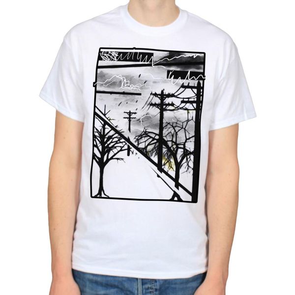 

wires trees abstract gothic street art scene dark forest punk t-shirt, White;black