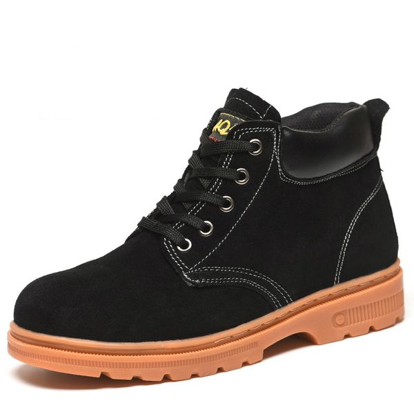 

new fashion mens large size steel toe caps working safety shoes anti-pierce cow suede leather security ankle boots spring autumn, Black