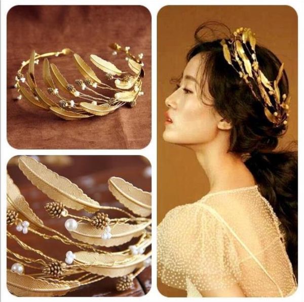 

european retro baroque crown bridal headwear hoop hair ornament, golden leaf girl dress, p studio accessories, Slivery;golden