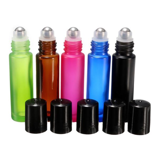 

5pcs 10ml 1/3oz Thick Amber Roll On Glass Bottle Cosmetic Fragrances Essential Oil Bottles With Steel Roller Ball Mixed 5 Colors