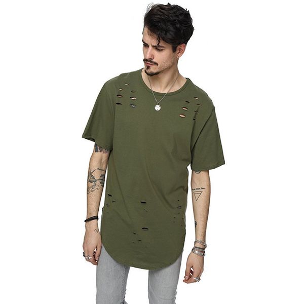 

Mens Clothing Summer Short Sleeve Tshirt Army Green Holes Tee High Street Style T Whole Sale