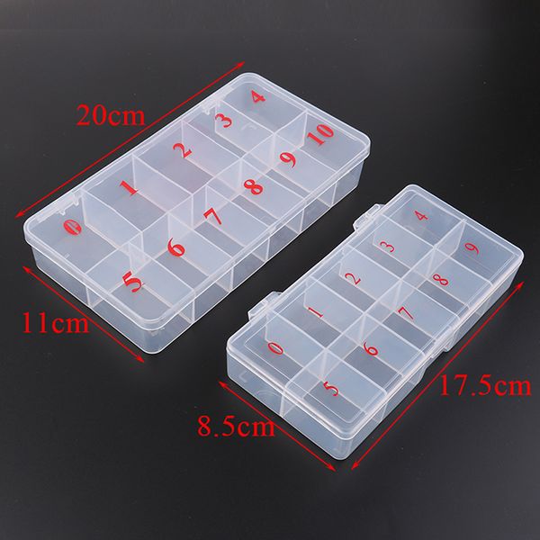 

false nail art tips box 10/11 cells acrylic storage case natural translucent plastic fake nail art tips case, Red;gold