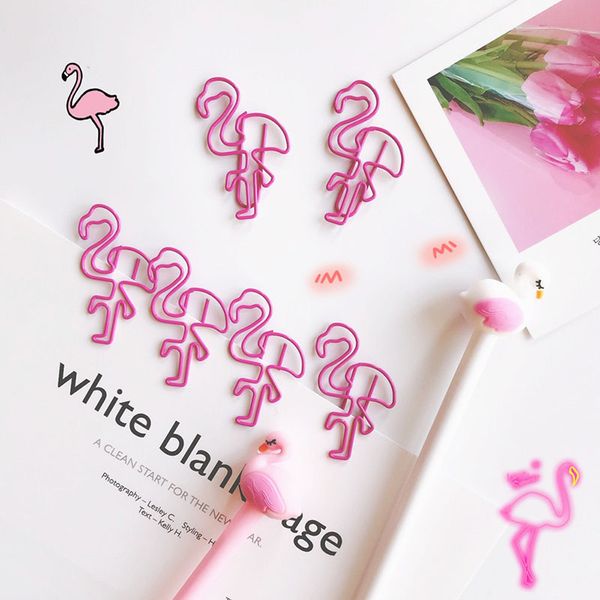 

5pcs/lot beautiful pink flamingo bookmark planner paper clip metal material bookmarks for book stationery school office supplies