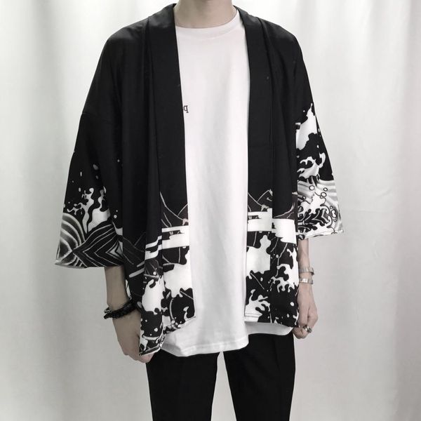 

mens kimono japanese clothes streetwear casual man kimonos jackets harajuku japan style cardigan outwear, Black;brown