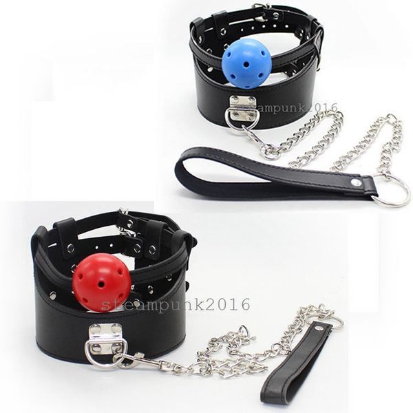 

pu collar neck leather restraint gag #g94 with roleplay harness posture leash ball dodqb