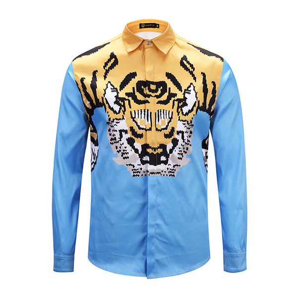 

ximiwua 2018 new arrival hawaiian shirt mens shirt casual slim fit 3d print animal head shirts long sleeve chemise homme, White;black