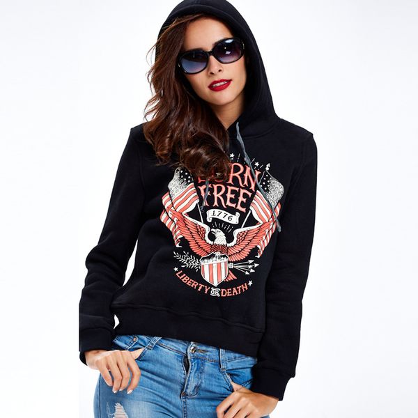 

18638701 euramerica women fashion long sleeve hooded winter autumn printed fleece jacket hoodies, Black