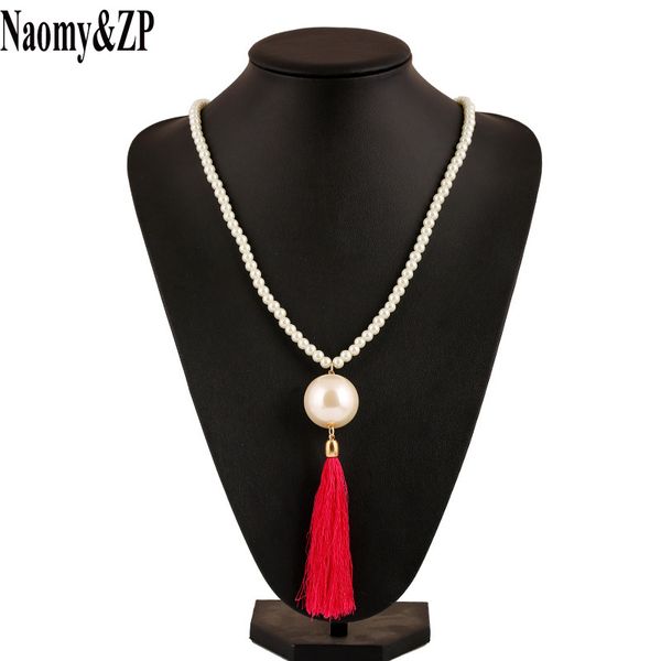 

naomy&zp long tassel necklace for women imitation pearl pendant necklace statement vintage boho bohemia fashion jewelry, Silver