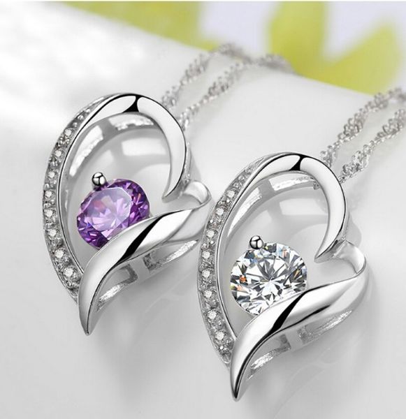

austrian crystal diamonds love heart pendant statement necklace fashion class women girls lady swarovski elements jewelry, Silver