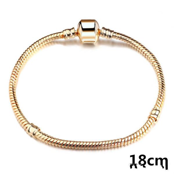 Luxo baixa fábrica atacado 18kgp pulseiras 3mm cobra corrente ajuste pandora charme grânulo pulseira pulseira jóias presente para homens mulheres