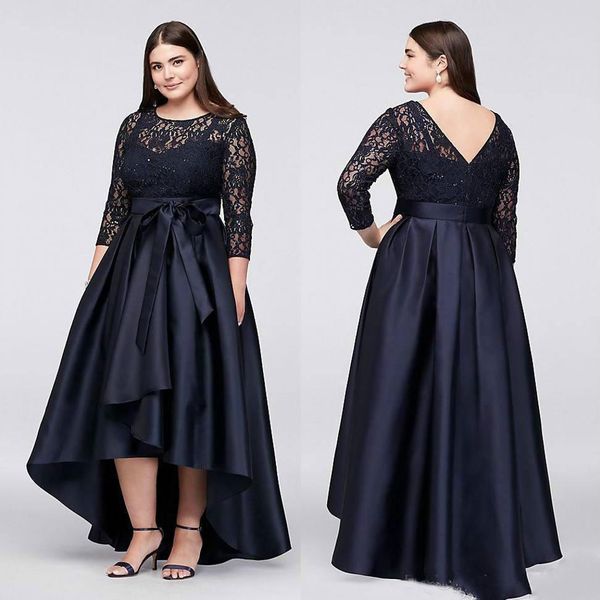 

high low plus size mother lace formal wear 3/4 sleeve wedding guest evening dress party mother of the bride dress gowns custom, Black;red