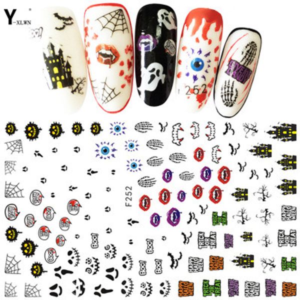 

y-xlwn new nail sticker halloween nail applique skull sticker 3d, Black