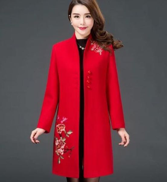 

send middle aged and old women's thin section woollen coat fashion medium length mom clothes, Black
