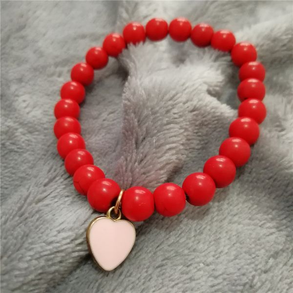

new fashion red natural stone bracelet for women handmade pink heart stranded bracelets feminina elastic bijoux for lover gifts, Golden;silver