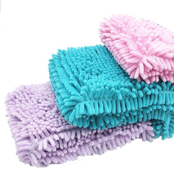 

4 colors absorbent microfiber chenille cat dog towel with hand pockets quick fast drying pet bathing towel 35*40/60/80/100cm