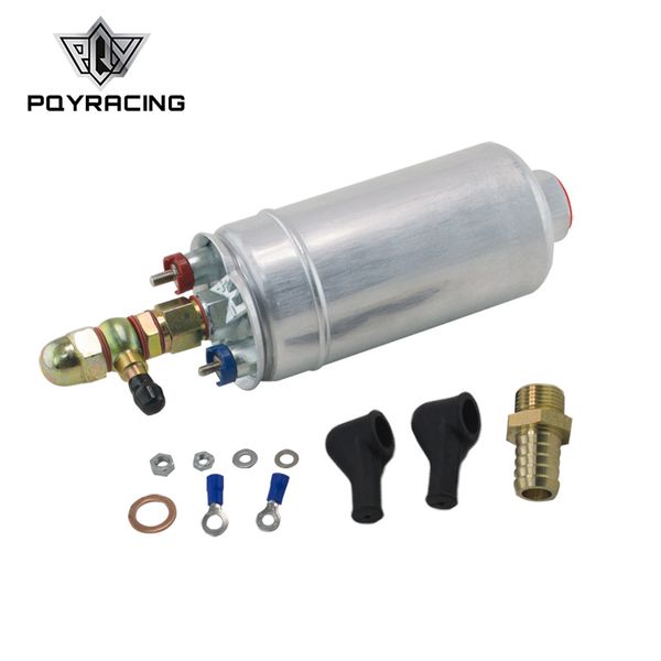 PQY RACING - Bomba Externa de Combustível 0580 254 044 BOMBA DE COMBUSTÍVEL COM BANJO KIT DE ADAPTADOR DE MANGUEIRA UNION 8MM OUTLET TAIL PQY-FPB044R