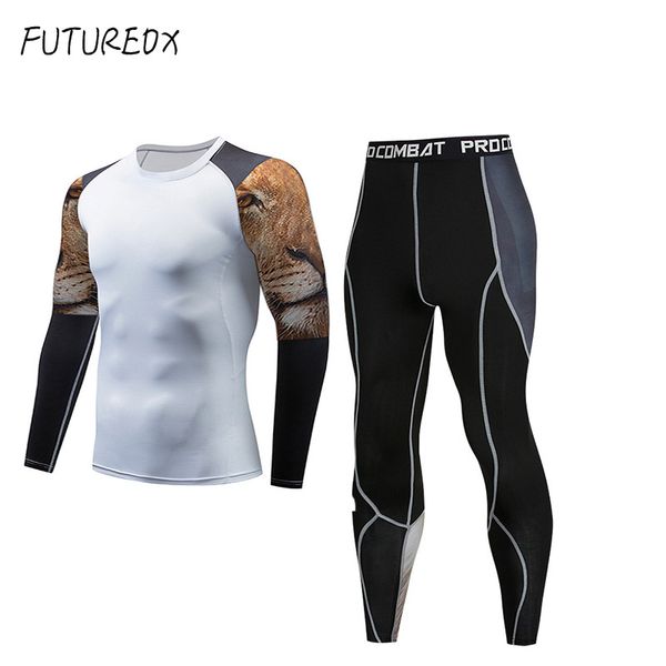 

new 2018 fitness men sets camouflage compression shirts + leggings base layer campaign brand long sleeve t shirt clothing, White;black