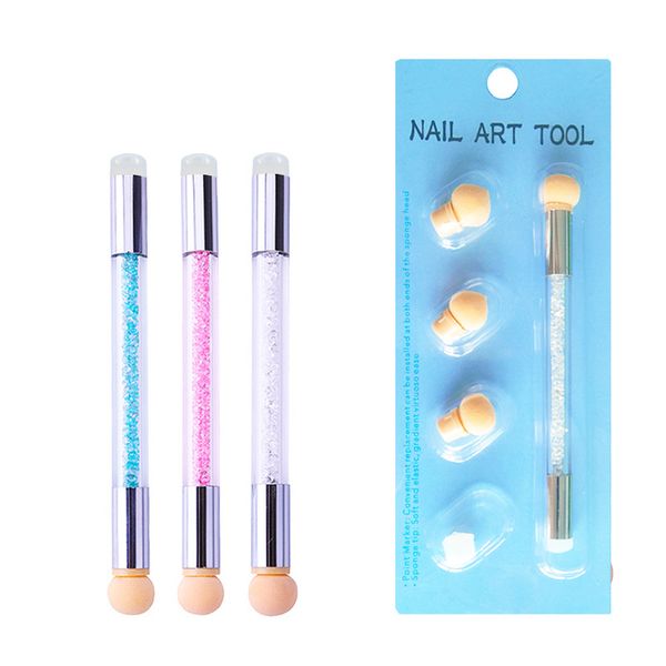 

sponge silicone stamper heads nail art gradient brush pen painting dotting double end tips diy rhinestone handle manicure tool, White