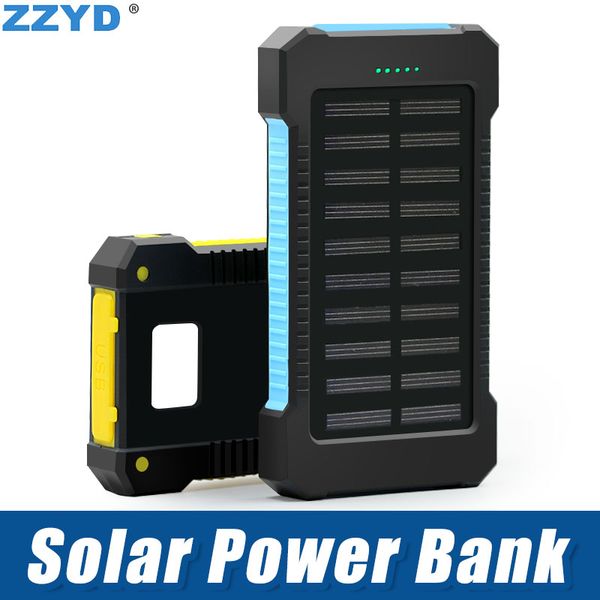 

zzyd portable universal 6000mah solar power bank external battery pack dual usb waterproof phone charger for ip 7 8 samsung s8 note 8