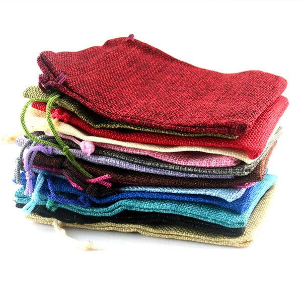 

5pcs/lot 7x9 10x14 13x18cm small jute bags candy gifts jewelry packaging bags linen drawstring gift bag pouches can custom