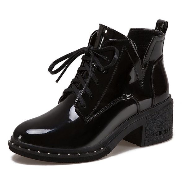 

ladies patent leather ankle boots black autumn winter platform boots women high heels punk rock gothic rivet motorycle boots zapatos