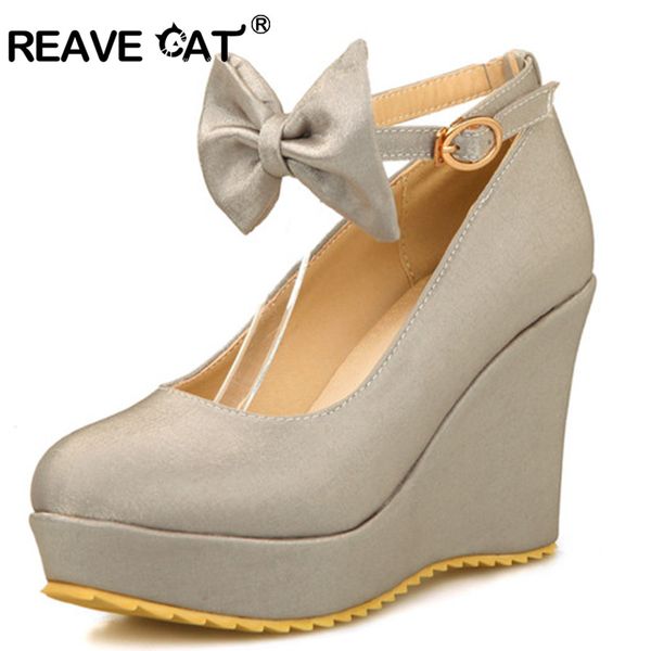 

reave cat big size 30-50 shoes woman wedges high heels platform buckle spring shoes for ladies casual sweet 4 color sale ql5084, Black