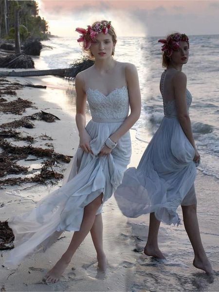 

custom gothic grey designer beach country wedding dresses chiffon illusion neck appliques beaded bridal gowns holiday summer covered, White