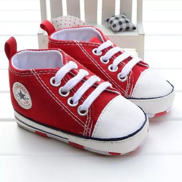 

Casual Baby Girls Boys Sports Shoes Lace-up Canvas Newborn First Walker Shoes Soft Sole Anti-slip Infant High Moccasins Sneakers