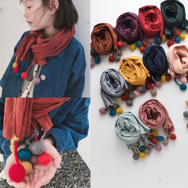 Baby Kids Pom Pom Knitted Scarf Boys Girl Winter Warm Scarves Neckerchief UK