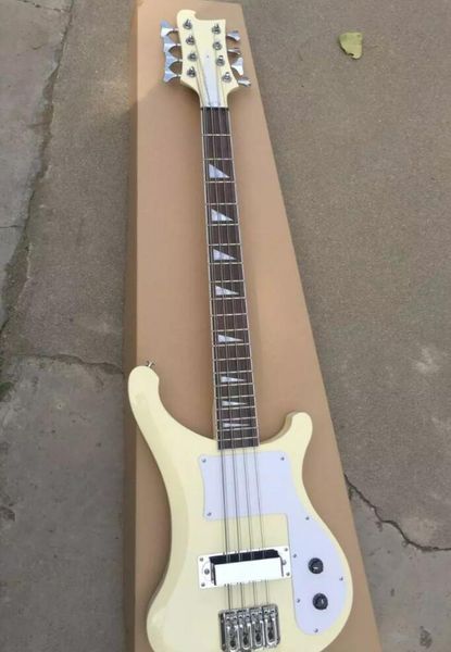 

custom 8 strings ric 4003 s8 maple glo 1992 cream white electric bass guitar triangle mop fingerboard inlay, string thru body bridge