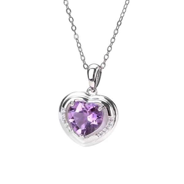 

wholesale romantic natural purple amethyst 925 sterling silver crystal heart pendant necklace for women engagement birthday gift