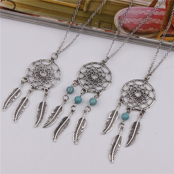 

2018 горячий древний серебряный ловец снов перо кисточкой зеленый камень шарм ожерелье европа соединенные штаты популярные женщины подарок ю, Silver